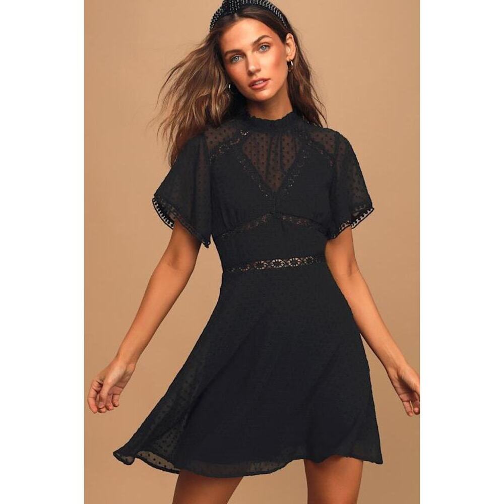 Lulus Black Swiss Dot Backless Mini Dress